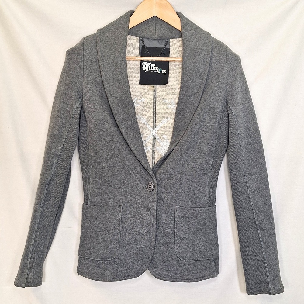 The Fillmore XS Gray Knit Blazer Jacket # 79901 Guitar Graphic Lining Grey EUC‎